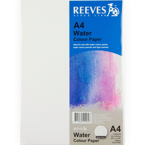 5pc Reeves Water Colour Medium Texture Premium Paper A2