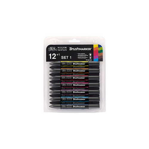 12pc Winsor & Newton Dual Tip BrushMarker Drawing Set - Grey