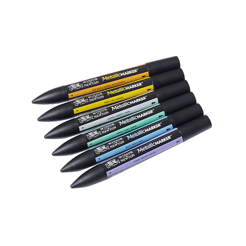 6pc Winsor & Newton Dual Tip BrushMarker Drawing Set - Metallic