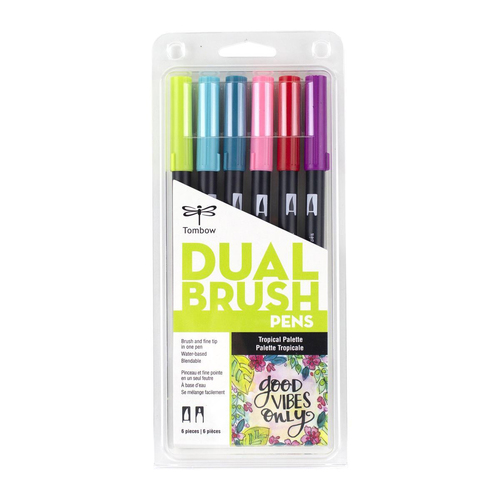 6pc Tombow Dual Brush Pen Marker Drawing/Sketching Set - Tropical