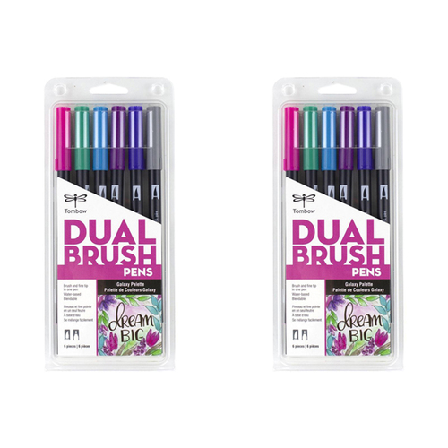 2x 6pc Tombow Dual Brush Pen Marker Drawing/Sketching Set - Galaxy