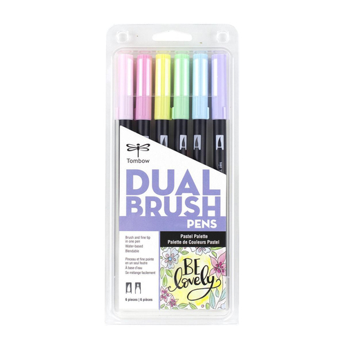 6pc Tombow Dual Brush Pen Marker Drawing/Sketching Set - Pastel