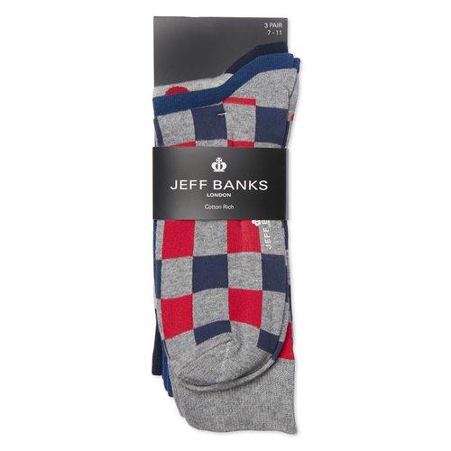 3 Pair Jeff Banks Luxurious Multi Coloured Sock Pack Red AU 7-11