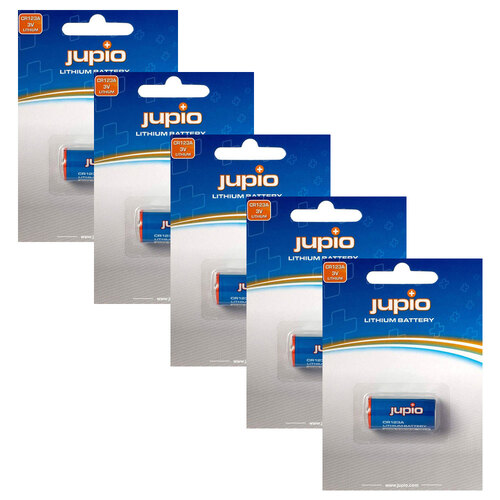 5PK Jupio CR123A 3V Lithium Battery Replacement For Cameras Blue