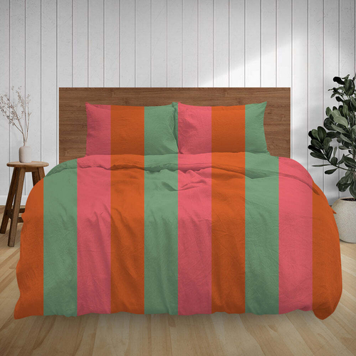 J Elliot Home Cotton Flannelette Queen Duvet Cover Set - CandyStripe