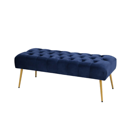 J.Elliot Home Roxanne 122x44cm Velvet Bench - Navy & Gold