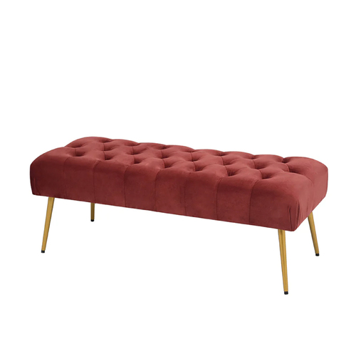 J.Elliot Home Roxanne 122x44cm Velvet Bench - Red Wine & Gold