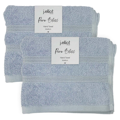 2x 2pc J Elliot Home Terry Cotton 50x85cm Hand Towel - Light Blue