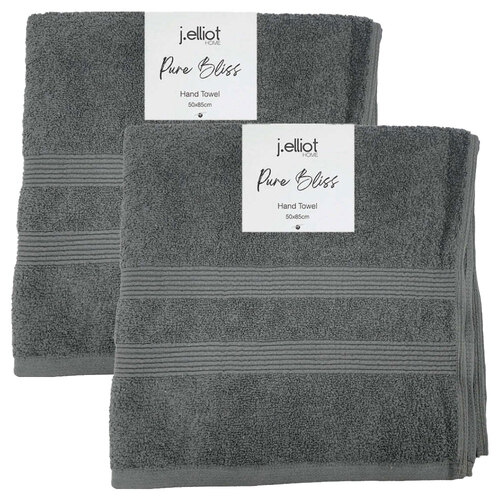 2x 2pc J Elliot Home Terry Cotton 50x85cm Hand Towel - Charcoal