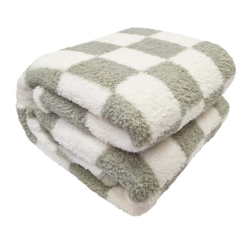 J. Elliot Home Printed Sherpa Throw 210GSM Checkered 180x200cm Green Mist