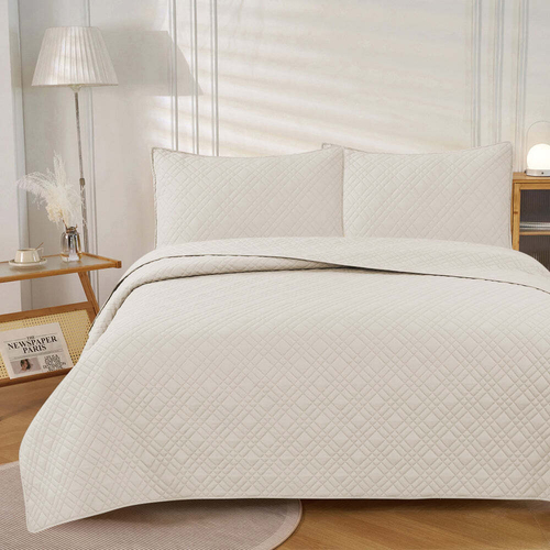 J Elliot Home Morris Microfibre King Quilted Coverlet/Pillowcases Light CRM