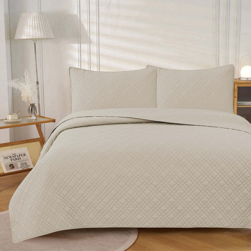 J Elliot Home Morris Microfibre King Quilted Coverlet/Pillowcases Beige