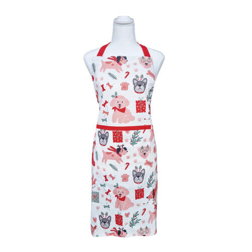 J.Elliot Home Dog Collage Christmas Apron 83x68cm White & Red