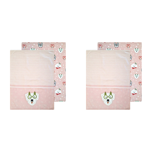 2x 2pc J.Elliot Home Dog Portrait Christmas Tea Towel 50x70cm Pink Multicolour