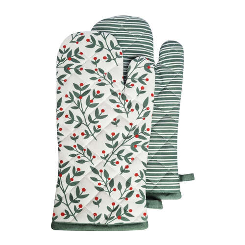 2pc J.Elliot Home Ivy Christmas Oven Mitt 19x35cm White & Green