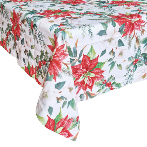 J.Elliot Home Floral Christmas Tablecloth 150x250cm White Multicolour