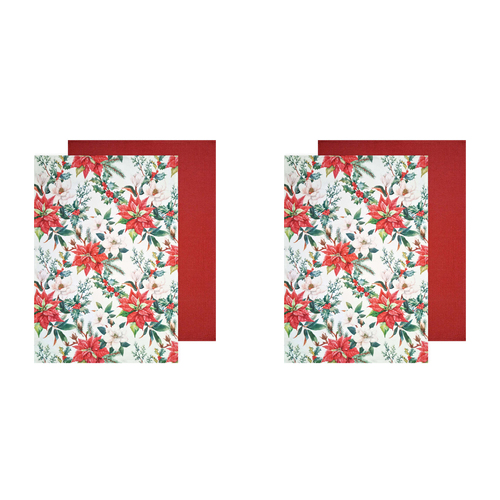 2x 2pc J.Elliot Home Floral Christmas Tea Towel 50x70cm White Multicolour