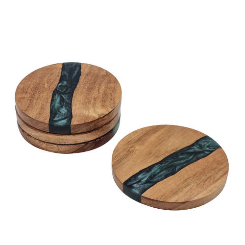 4pc J.Elliot Home Bently 10cm Wood/Resin Coaster Set Round - Evergreen