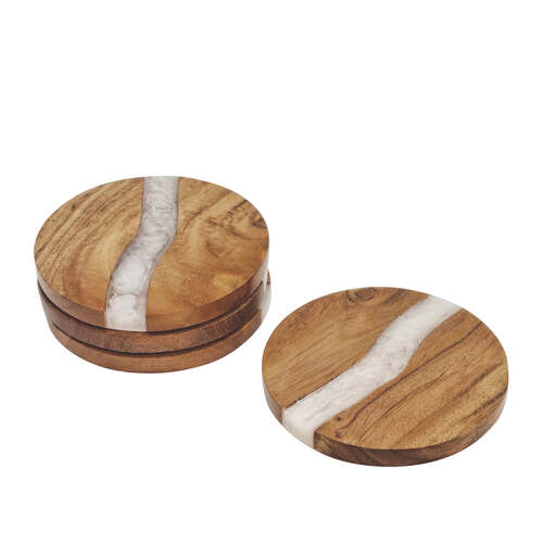 4pc J.Elliot Home Bently 10cm Wood/Resin Coaster Set Round - White