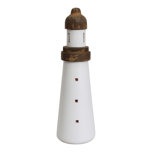 LVD Timber 28cm Hamptons Light House Sculpture Decor - White