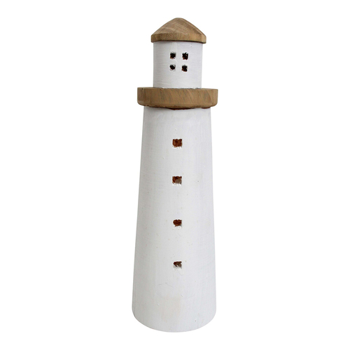 LVD Timber 35cm Lighthouse Drift Home Ornament Decor - White