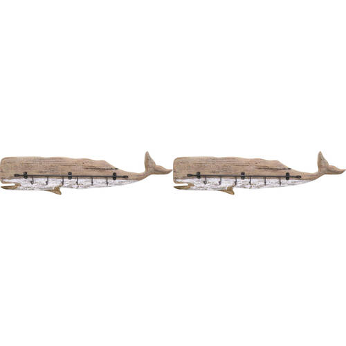 2PK LVD Reclaimed Wood Rustic Whale Hook/Hanger 50.5x11cm