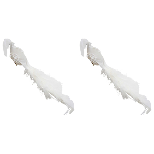 2PK LVD 50cm Plastic Clip Peacock Home Display Decor - White