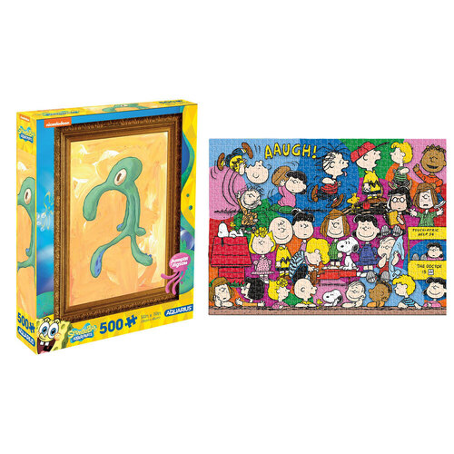 500pc Aquarius SpongeBob Art/Peanuts Cast Family Jigsaw Puzzle Game Set 35x48cm