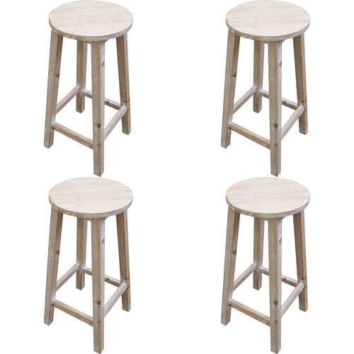 4PK LVD Palmy 66cm Fir Wood Round Stool Home Furniture Round - Natural