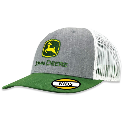 John Deere Kids-Basic Trucker Mesh Cap-Heather Grey/Green/White