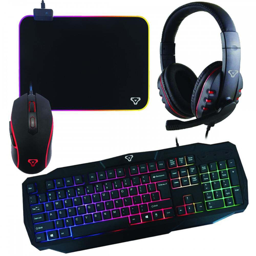 4pc Laser Gaming Combo Wired Keyboard Mouse Headset & Mousepad - Black