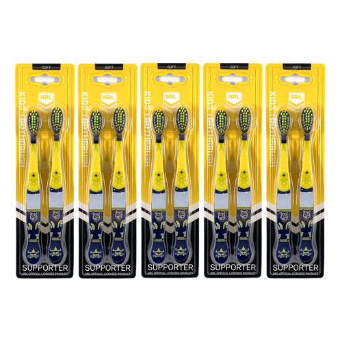 5x 2pc NRL Mascot North Queensland Cowboys Kids/Toddler Soft Toothbrush 3y+