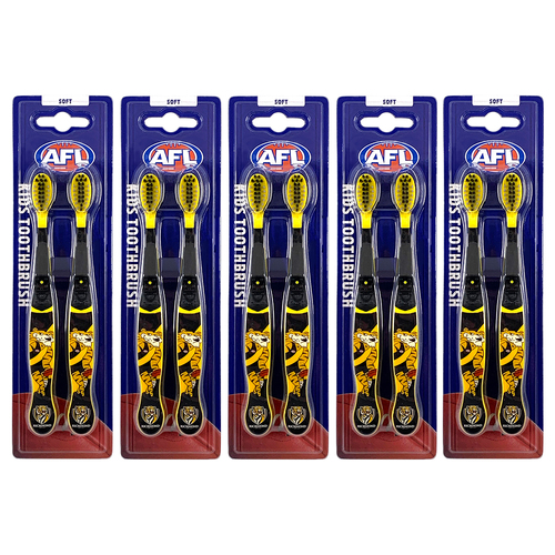 5x 2pc AFL Mascot Kids/Children Soft Bristles Toothbrush Richmond Tigers 3y+