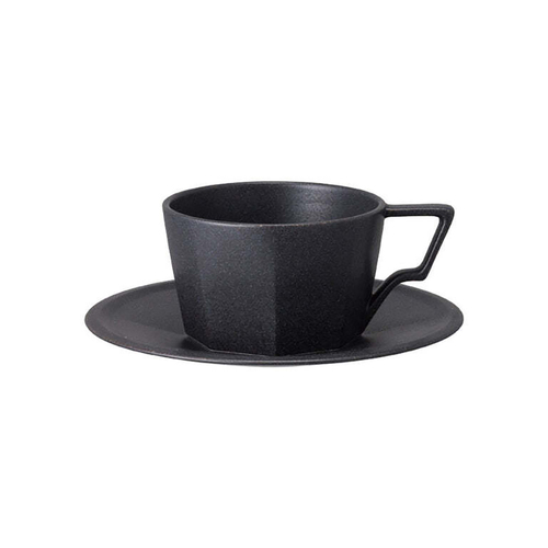 Kinto Oct Porcelain 300ml/13cm Tea Cup & Saucer Set - Black