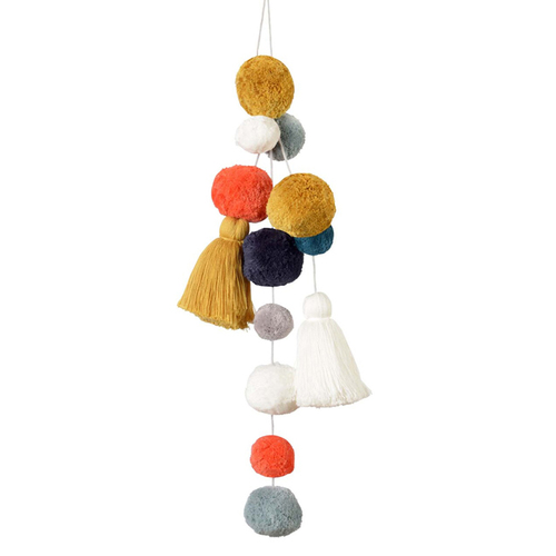 Kikadu Llama Cotton 50x14cm Pompom & Tassel Pendant