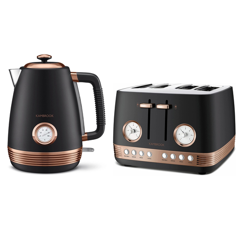 Kambrook Baroque Cordless 1.7L Kettle & 4 Slice Toaster Black/Copper