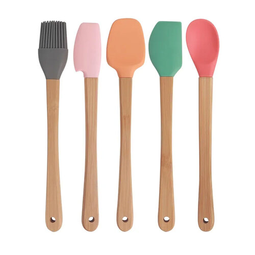 5pc Mini 21cm Silicone & Bamboo Utensils Set