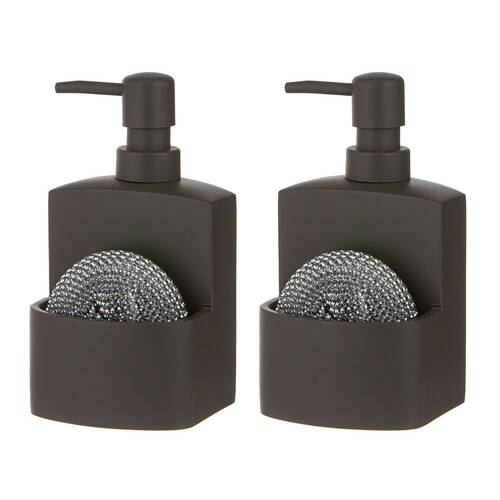 2x 2pc Ladelle Essentials Kitchen Cleaning Set 250ml Pump & Scourer - Charcoal