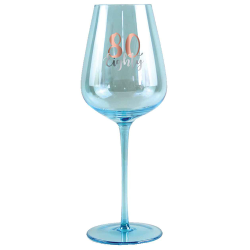 80th Coloured Decorated Wine Glass Rose Gold Decal 430ml