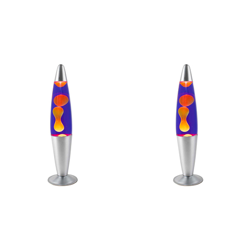 2PK Liquid Lava Lamp Purple/Yellow Wax Silver Base 42cm