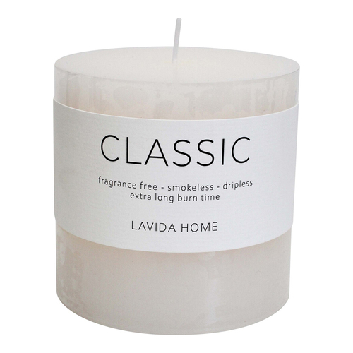 LVD Natural Wax Unscented 10x10cm Classic Pillar Candle - White