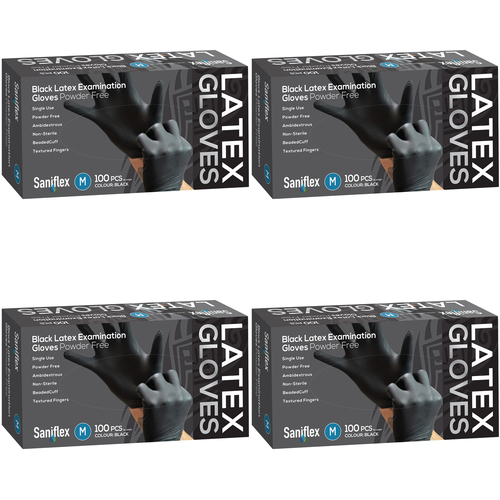 400pc Saniflex Black Latex Powder Free Gloves- Size M