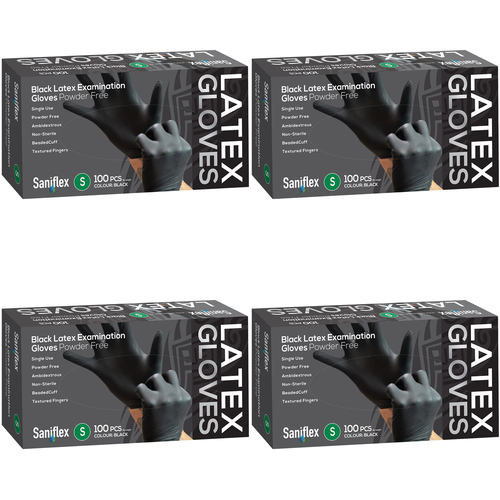 400pc Saniflex Black Latex Powder Free Gloves- Size S