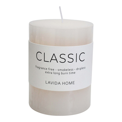 LVD Natural Wax Unscented 7.5x10cm Classic Pillar Candle - White