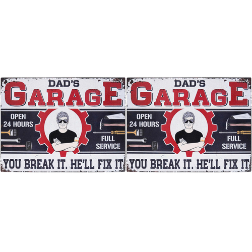 2PK LVD Iron Dad's Garage Sign Home Wall Decor 25x33cm