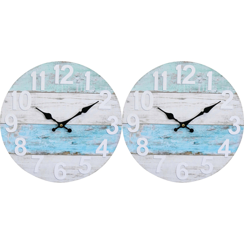 2PK LVD Seaside Hanging Wall Clock Analogue 34cm Round Decor