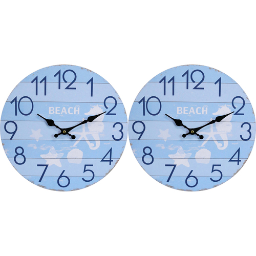 2PK LVD Sea Life Hanging Wall Clock Analogue 34cm Round Decor