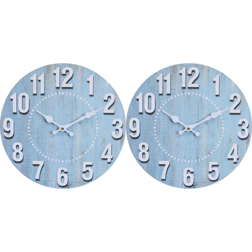 2PK LVD Mist Hanging Wall Clock Analogue 34cm Round Decor