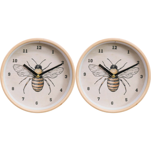 2PK LVD Beeglass Hanging Wall Clock Analogue 22cm Round Decor