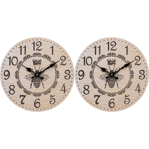 2PK LVD Queen Bee Hanging Wall Clock Analogue 34cm Round Decor